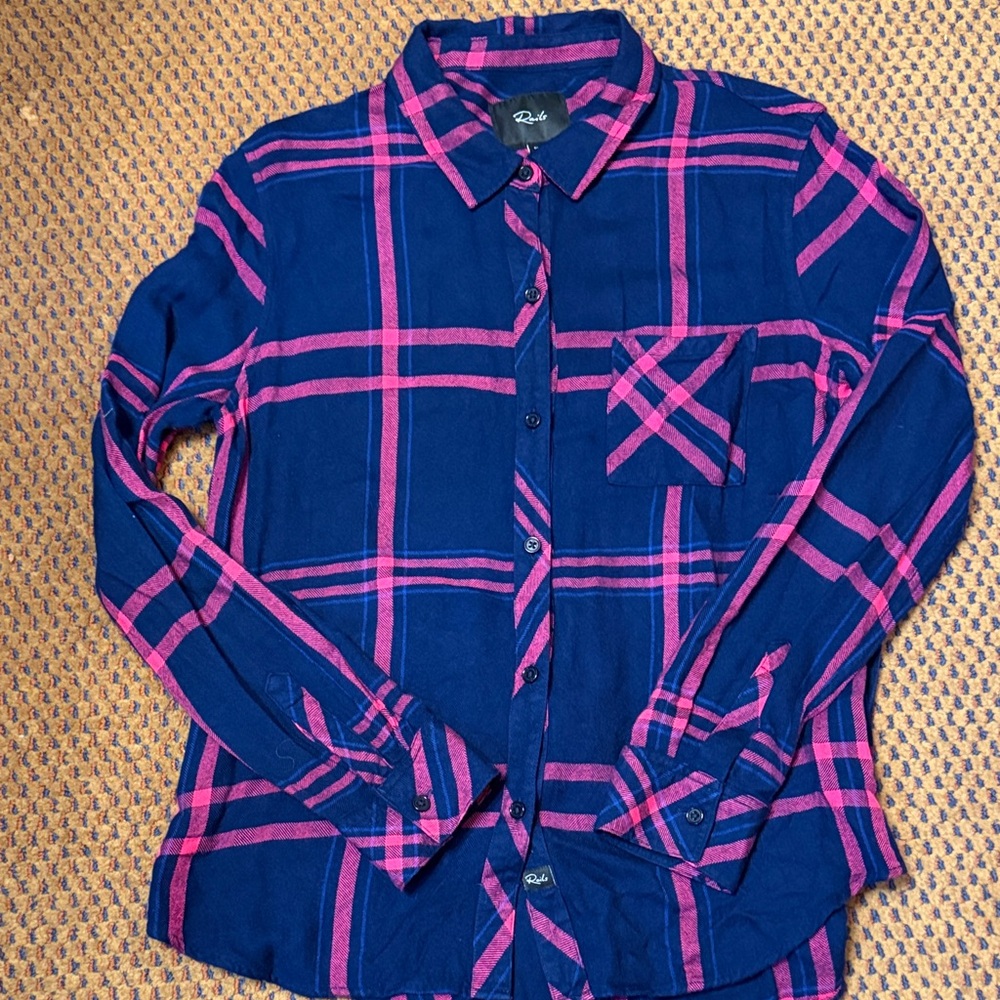 Rails Navy and Magenta Plaid Button-Down Shirt